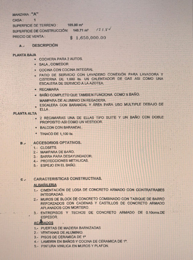 Ficha técnica de casa muestra en Residencial Victoria