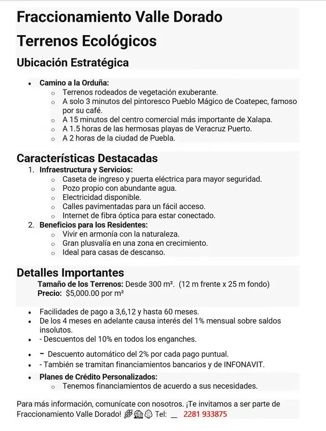 Información comercial de Valle Dorado